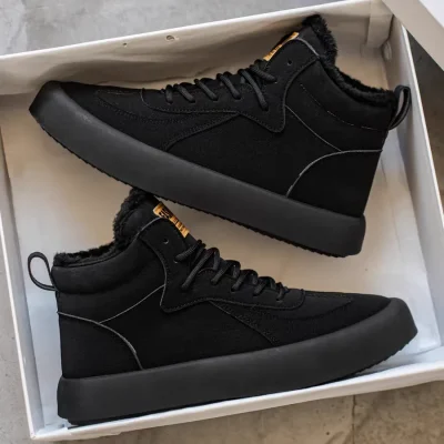 عکس نیم بوت بندی مردانه خزدار مشکی اصل