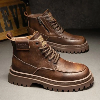 مدل عکس نیم بوت آج دار مردانه بندی قهوه ای وارداتی